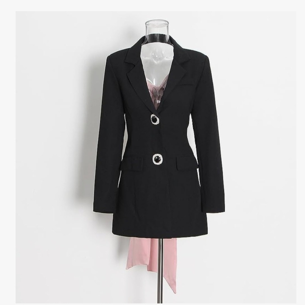 Chic Black Women's Blazer with Button Detail